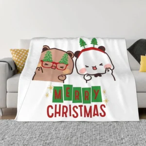Merry Christmas Dudu Bear Bubu Panda Blanket – Festive Holiday Throw for Cozy Winter Nights