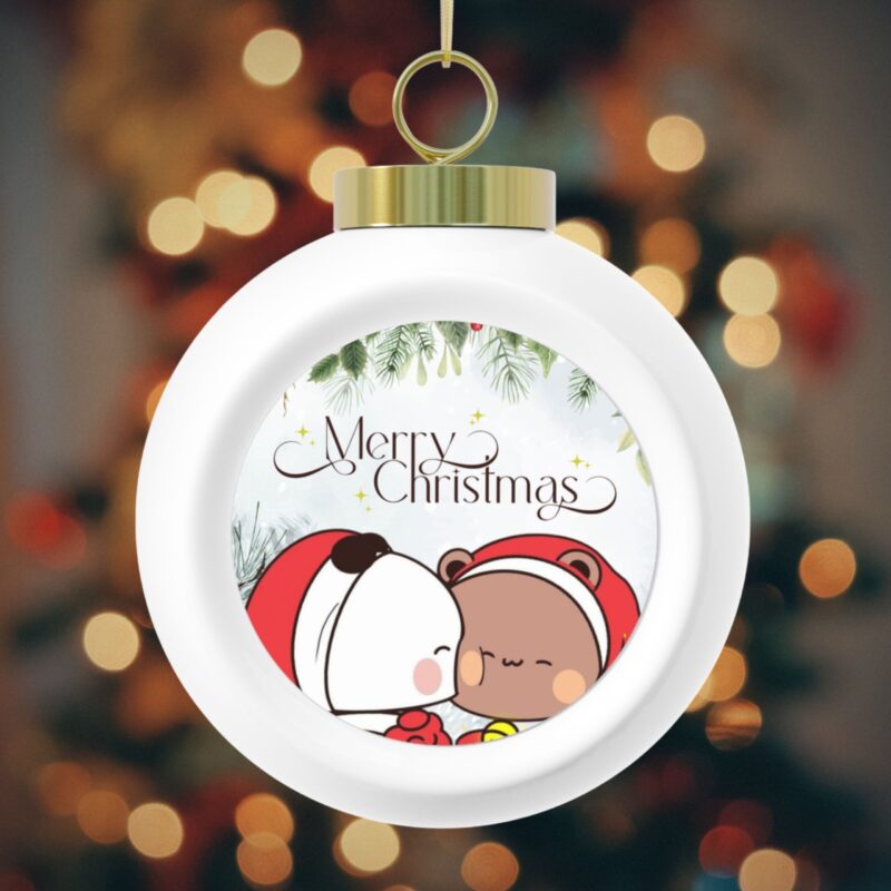 Bubu Dudu Christmas Ball Ornament - Sparkling Bear and Panda Holiday Bauble for Festive Trees