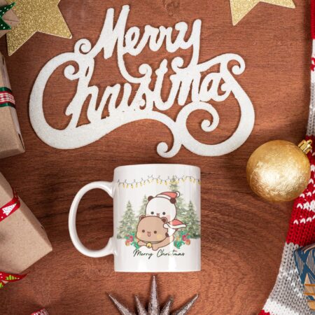 Bubu Dudu Christmas Mug - Festive Bear and Panda Holiday Ceramic Cup for Cozy Beverages Description: