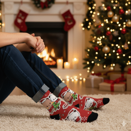 Bubu Dudu Christmas Socks - Festive Bear and Panda Holiday Footwear for Cozy Warmth