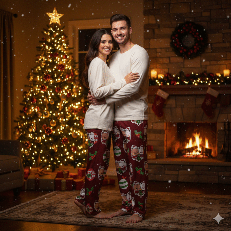 Bubu Dudu Christmas Pajama Bottoms - Festive Bear and Panda Holiday Lounge Pants for Cozy Comfort