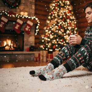 Bubu Dudu Christmas Socks for Couple - Matching Bear and Panda Holiday Footwear for Shared Warmth