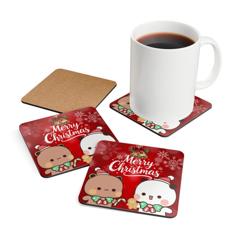 Bubu Dudu Christmas Coaster - Festive Bear and Panda Holiday Drink Protector for Cheerful Tables (3.75″ × 3.75″)