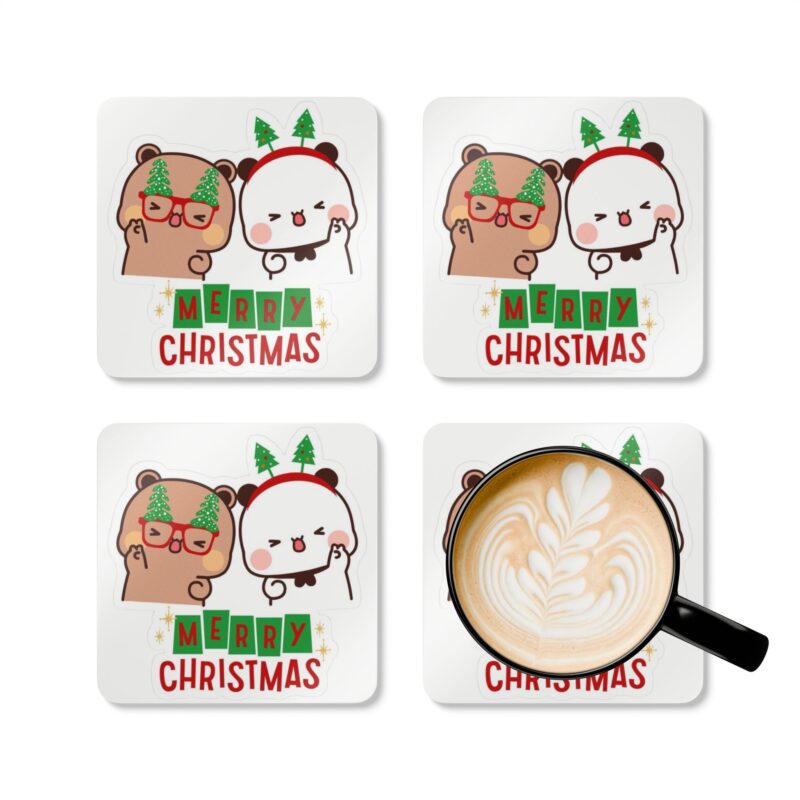 Bubu Dudu Christmas Coaster Set - Festive Bear and Panda Holiday Drink Protectors for Cheerful Tables (3.75″ × 3.75″)