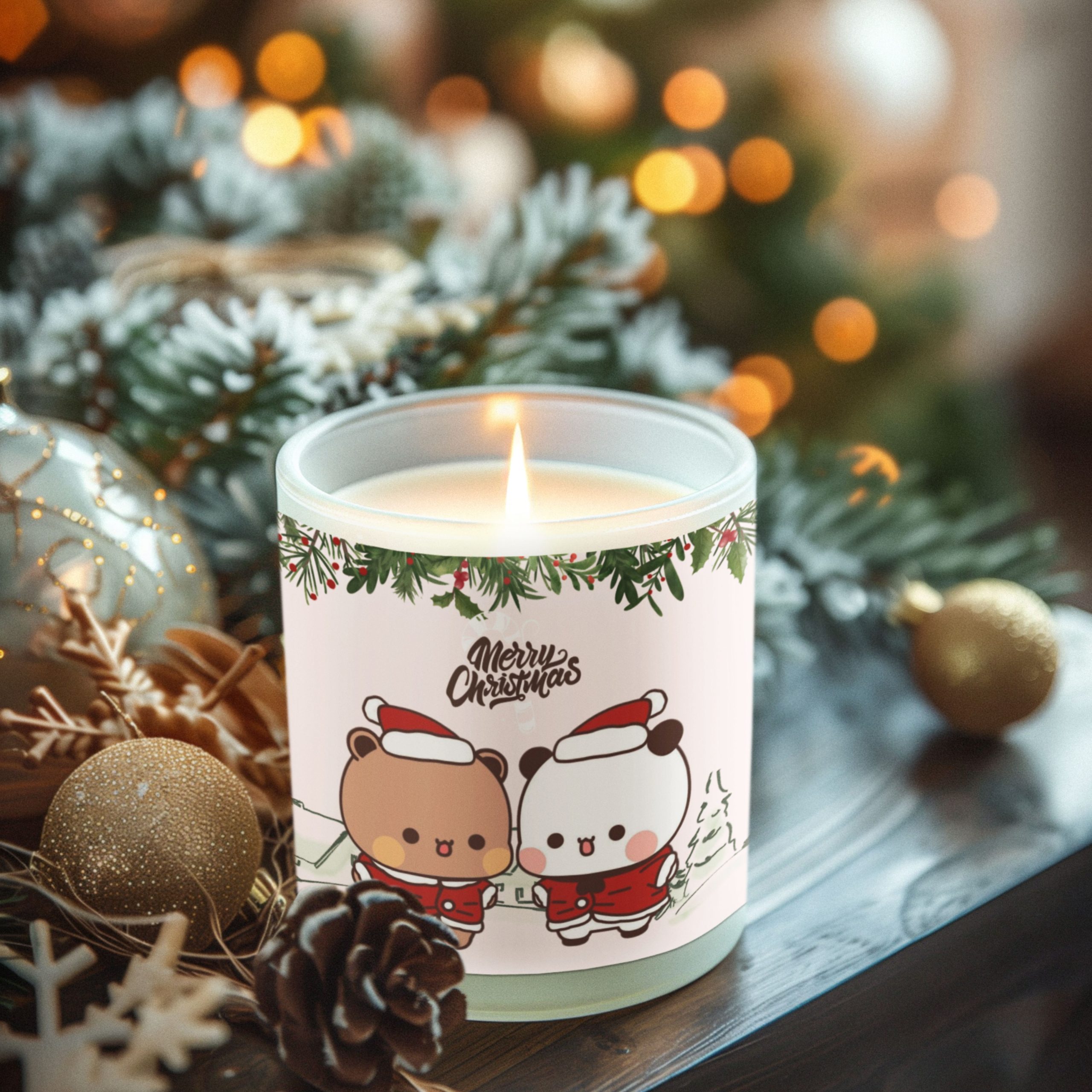 Bubu Dudu Christmas Candle - Festive Bear and Panda Scented Wax Light for Holiday Ambiance - Image 4