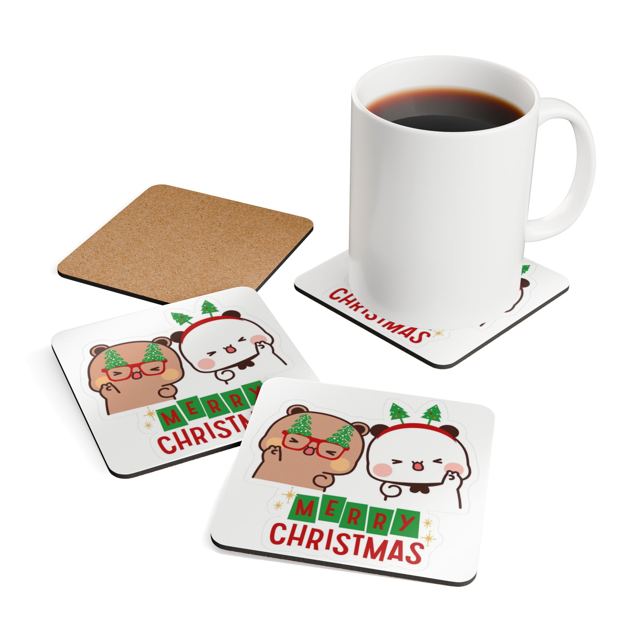 Bubu Dudu Christmas Coaster Set - Festive Bear and Panda Holiday Drink Protectors for Cheerful Tables (3.75″ × 3.75″) - Image 6