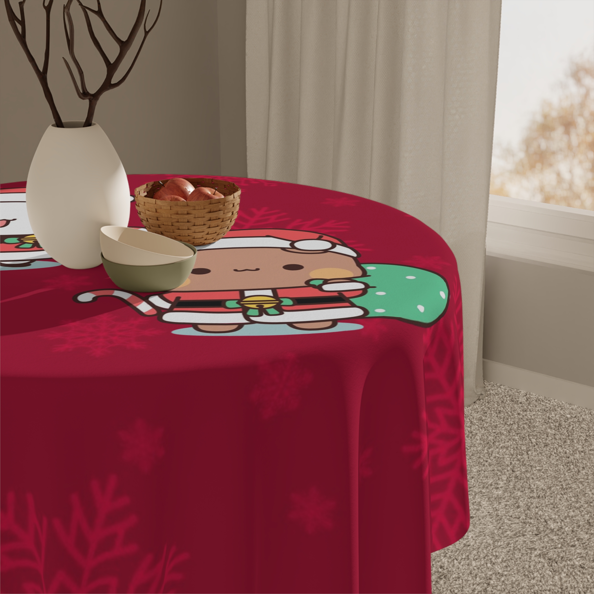 Bubu Dudu Christmas Tablecloth - Festive Bear and Panda Holiday Linen for Joyful Dining (140cm × 140cm) - Image 5