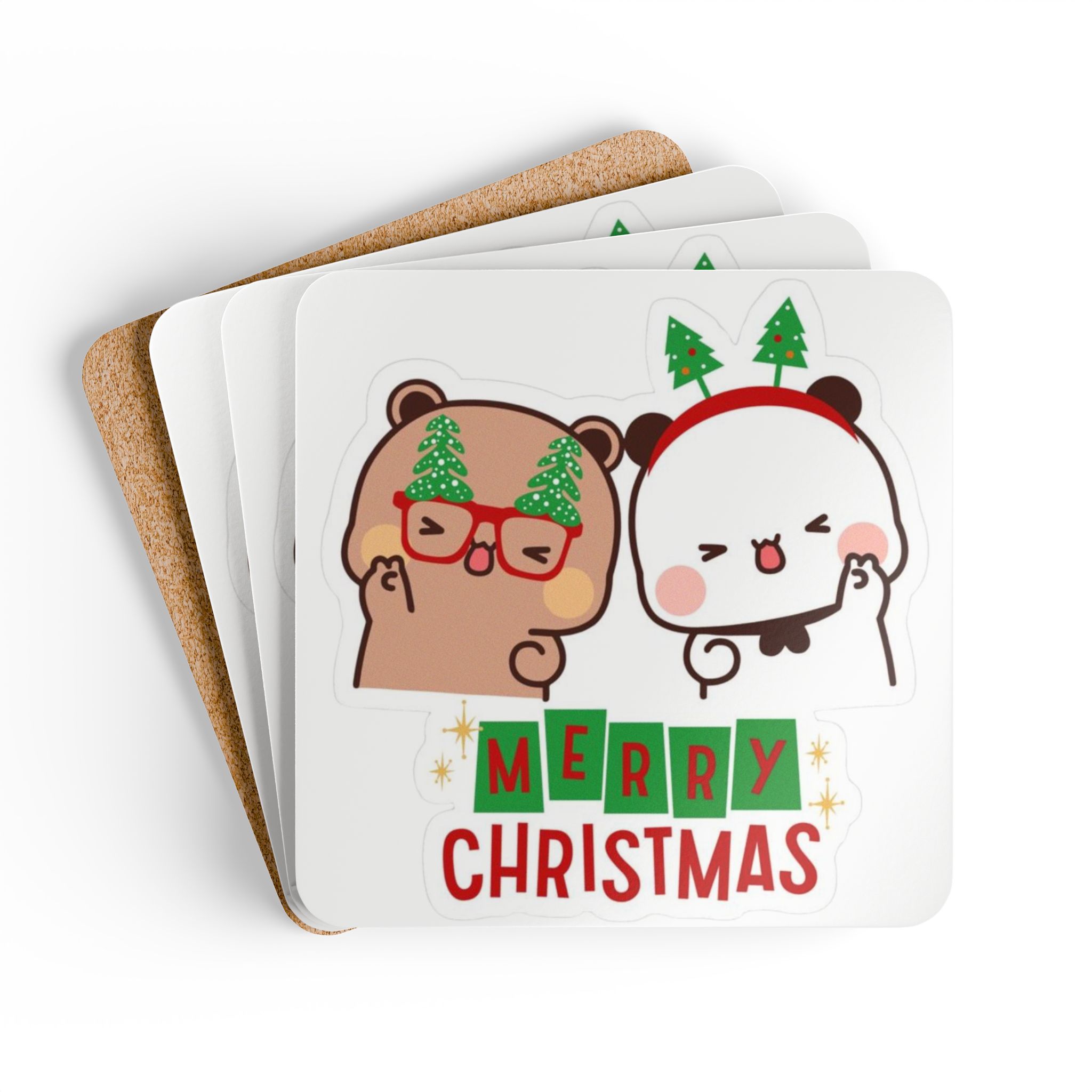 Bubu Dudu Christmas Coaster Set - Festive Bear and Panda Holiday Drink Protectors for Cheerful Tables (3.75″ × 3.75″) - Image 7