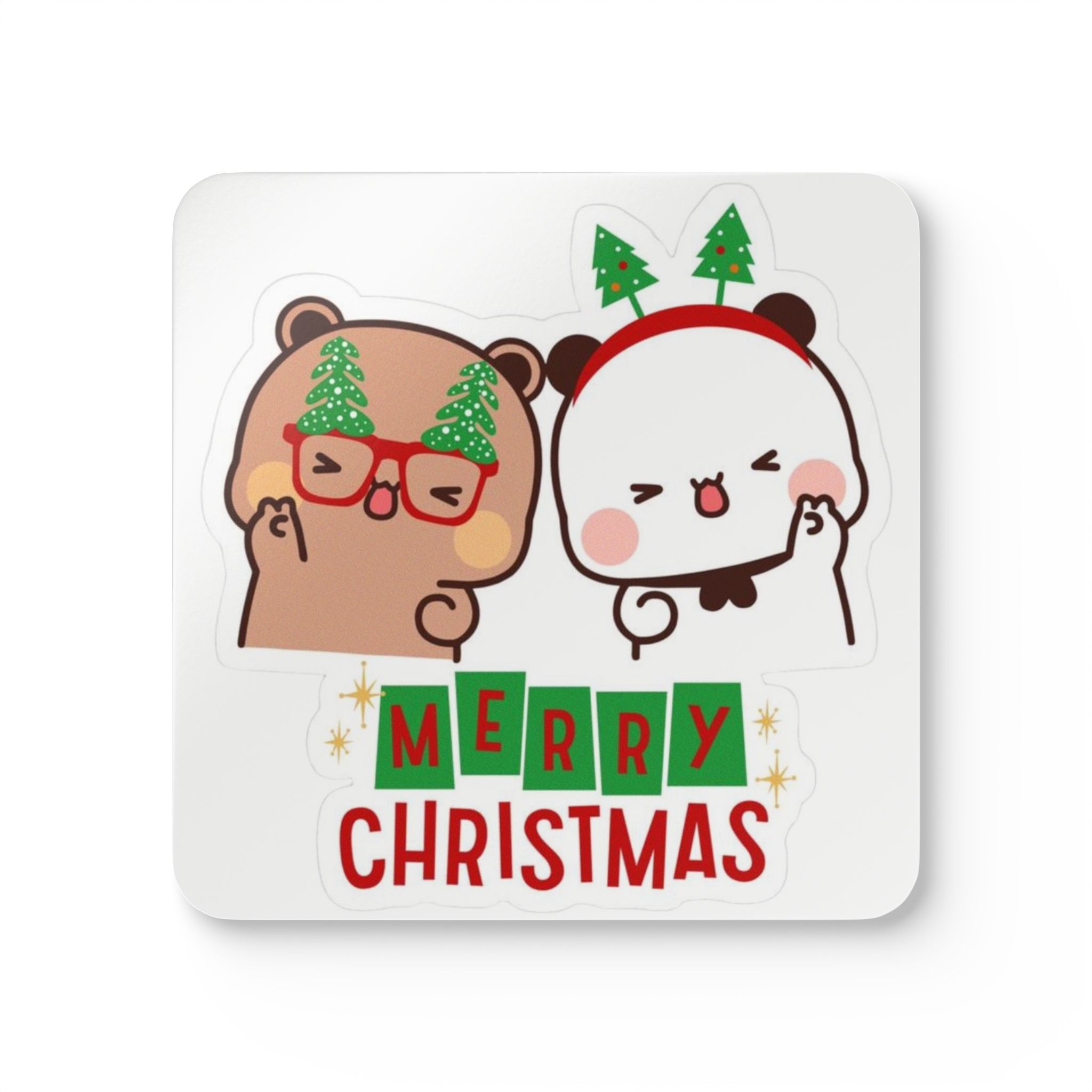 Bubu Dudu Christmas Coaster Set - Festive Bear and Panda Holiday Drink Protectors for Cheerful Tables (3.75″ × 3.75″) - Image 3