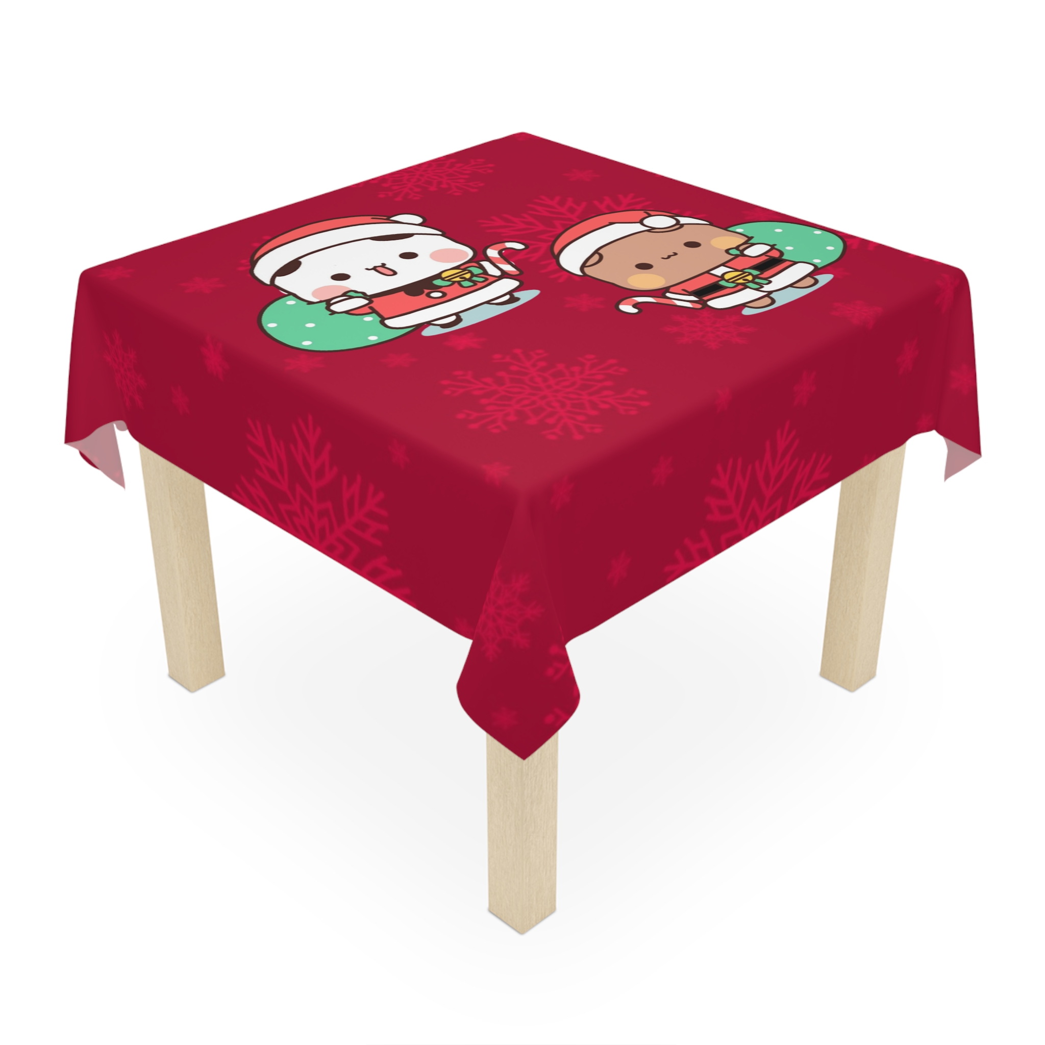 Bubu Dudu Christmas Tablecloth - Festive Bear and Panda Holiday Linen for Joyful Dining (140cm × 140cm) - Image 6