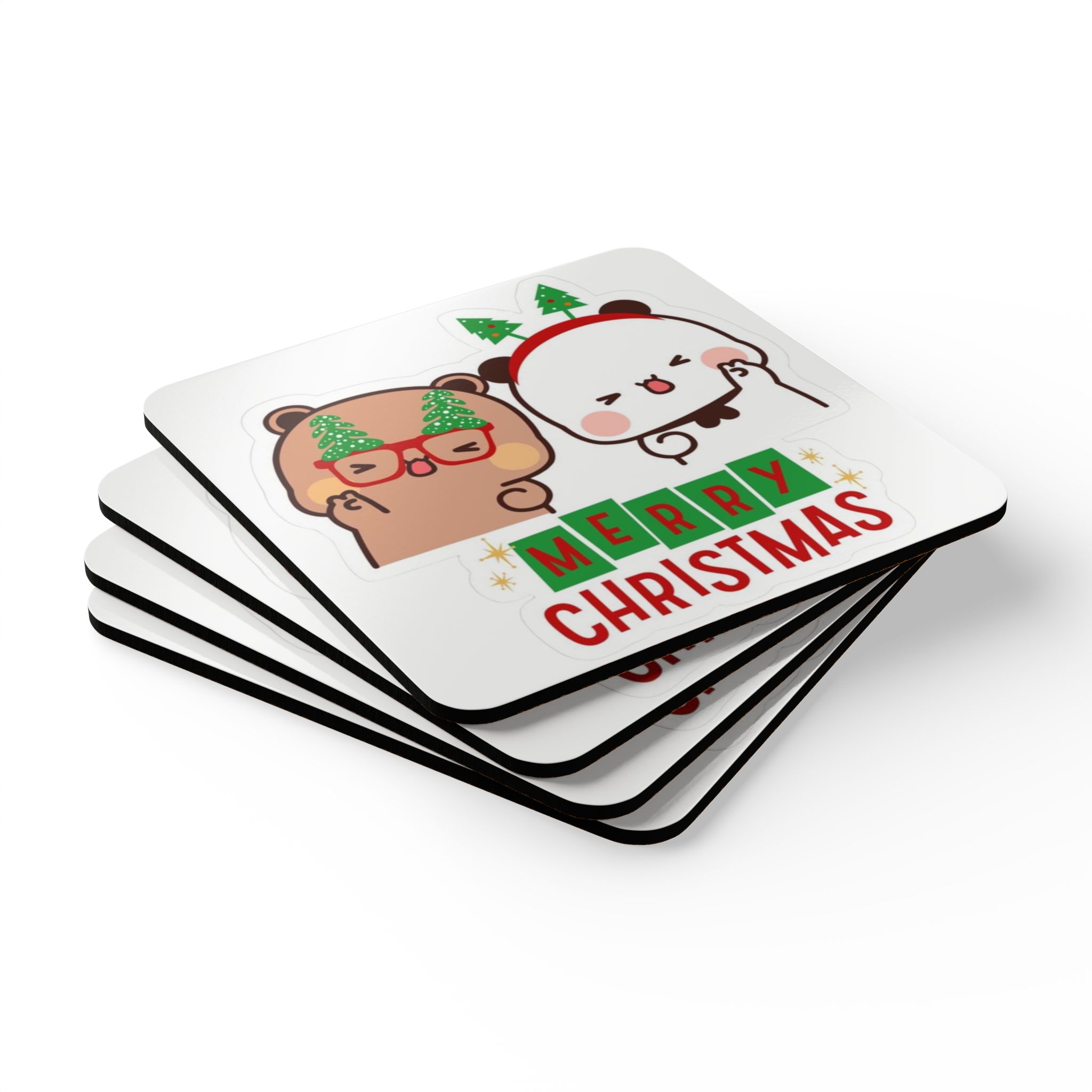 Bubu Dudu Christmas Coaster Set - Festive Bear and Panda Holiday Drink Protectors for Cheerful Tables (3.75″ × 3.75″) - Image 5