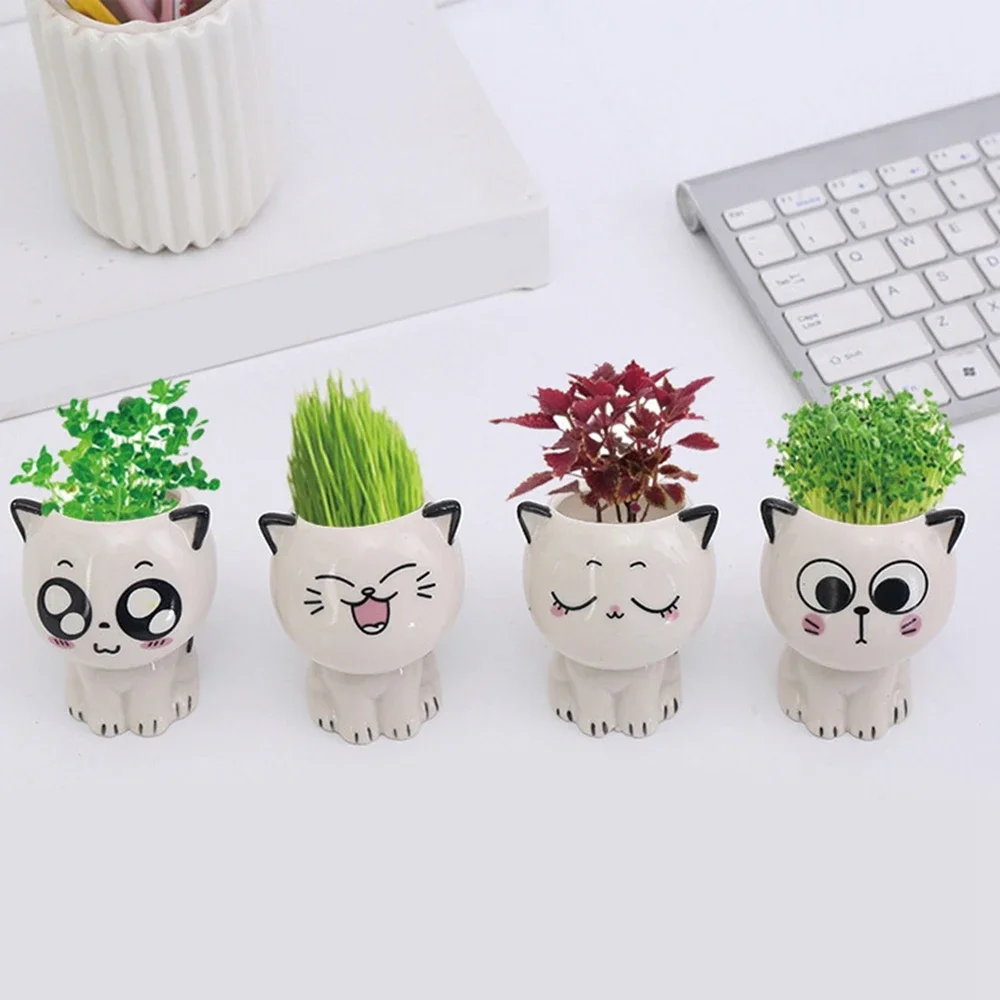 1pc Ceramic Flowerpot Mini Cat Cartoon Cute Plant Desktop Potted Plant Pot DIY Decorate Toys Science Education School Gifts - Image 6